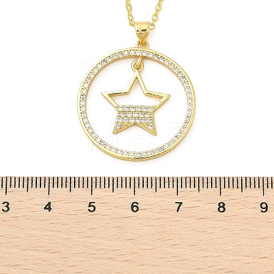 Brass Micro Pave Clear Cubic Zirconia Ring Pendant Necklaces NJEW-P322-A01-G-1