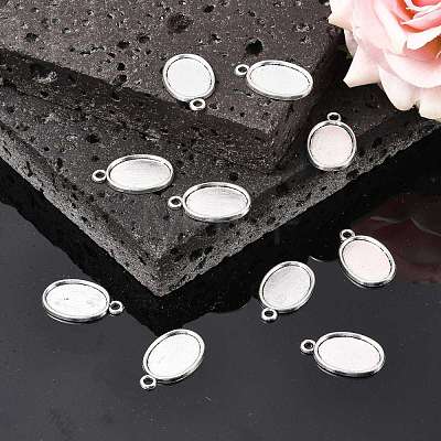 Tibetan Style Antique Silver Alloy Flat Oval Pendant Cabochon Settings TIBEP-M022-36AS-1