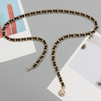 1Pc Alloy PU Leather Braided Waist Chains for Woman AJEW-CL0005-49A-1