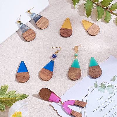 16Pcs 8 Styles Transparent Resin & Walnut Wood Pendants RESI-SZ0001-82-1