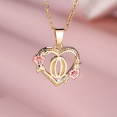 Brass Rose Flower Heart with Letter Pendant Necklaces FS-WGF6950-15-1