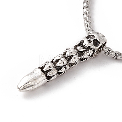 Alloy Skull Bullet Pendant Necklace with 304 Stainless Steel Box Chains NJEW-C007-01AS-1