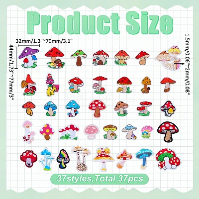 37Pcs Mushroom Embroidered Cloth Patch PATC-WR0001-31-1