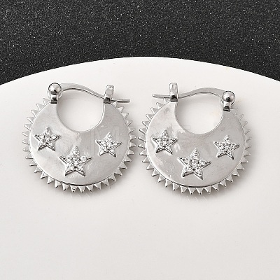 Star Brass Micro Pave Clear Cubic Zirconia Hoop Earrings EJEW-Z157-01P-1