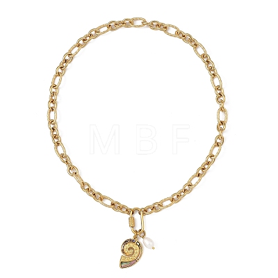 Ocean Natural Paua Shell 304 Stainless Steel Sea Animals & Rice Natural Pearl Pendant Figaro Chain Necklaces NJEW-JN06304-1