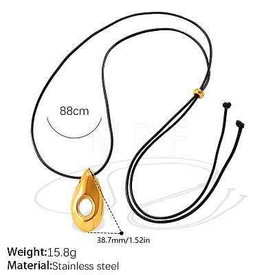 304 Stainless Steel Pendant Adjustable Black PU Leather Slider Necklaces WG7EC61-03-1