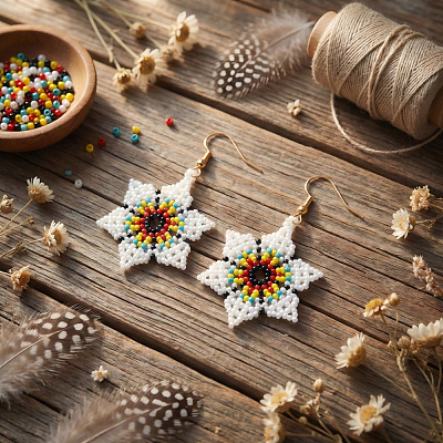 Bohemian Handmade Glass Seed Beads Dangle Earrings IE0673-1