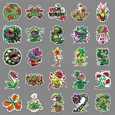 50Pcs PVC Waterproof Self Adhesive Horror Flower Sticker Labels PW-WG46329-01-1