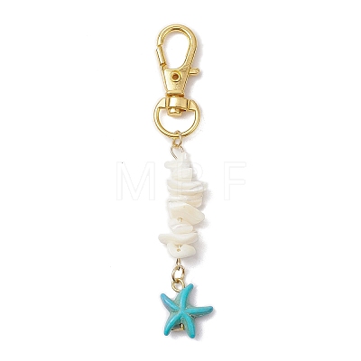 Natural White Mother of Pearl Shell & Synthetic Turquoise Starfish Pendant Decorations X-HJEW-JM02986-1