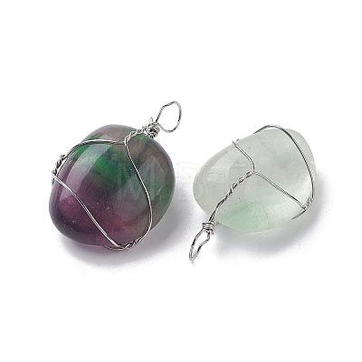 Natural Fluorite Copper Wire Wrapped Pendants G-C110-06E-P-1