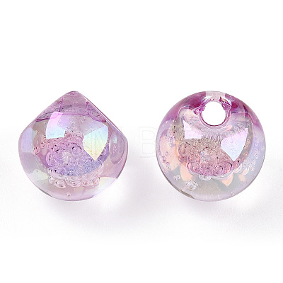 UV Plating Rainbow Iridescent Acrylic Beads OACR-G012-04E-1