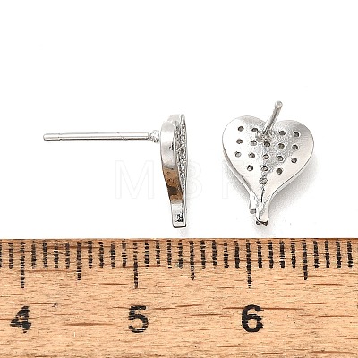 Heart Brass Micro Pave Cubic Zirconia Ear Studs EJEW-D304-35G-1