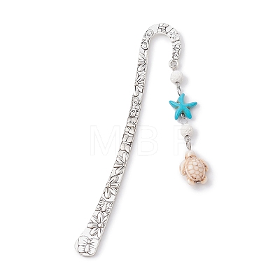 Synthetic Turquoise Tortoise Starfish Pendant Bookmarks with Natural Lava Rock AJEW-JK00285-01-1