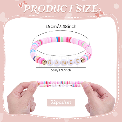 32Pcs Handmade Polymer Clay & Acrylic Bead Bracelets BJEW-PH02014-1