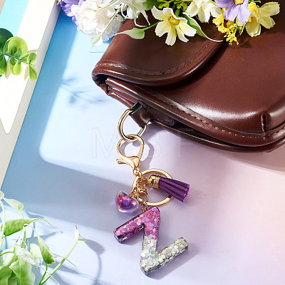 Alloy Resin Heart Keychains KEYC-TADJ0002-01G-Z-1