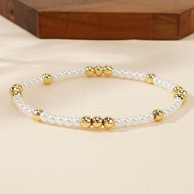 Bohemian Style Brass & Imitation Pearl Stretch Bracelets for Women FP3372-1