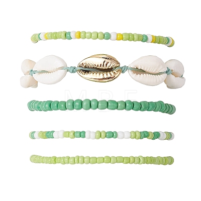 5Pcs 4 Styles Glass Seed Beaded Bracelet Set & 1 Pcs Shell Beads Bracelets BJEW-TA00587-02-1