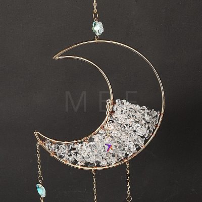 Natural Quartz Crystal Chips Moon Wind Chime HJEW-M004-17-1