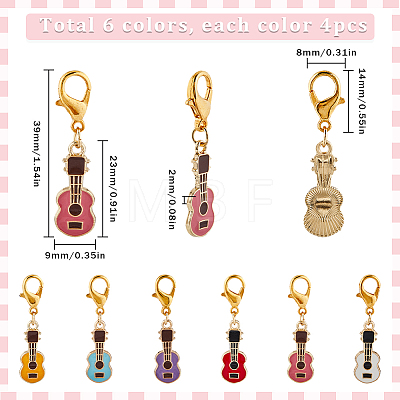 24Pcs 6 Colors Guitar Alloy Enamel Pendant Locking Stitch Markers HJEW-SC00033-1