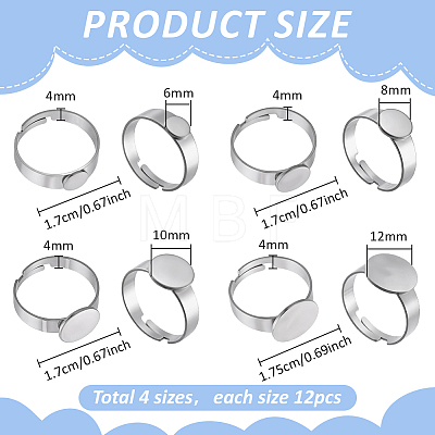 48Pcs 4 Styles Adjustable 304 Stainless Steel Finger Rings Components STAS-PH0007-36-1