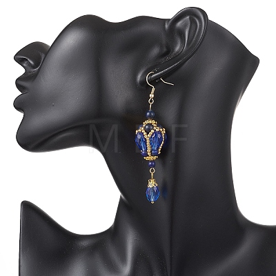 Teardrop Natural Lapis Lazuli & Glass Beaded Dangle Earrings EJEW-MZ00686-03-1