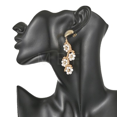 Flower Glass Seed Beaded Stud Dangle Earrings EJEW-MZ00774-1