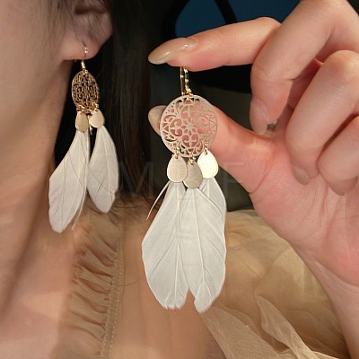 Feather & Alloy Dangle Earrings WGD8B51-01-1