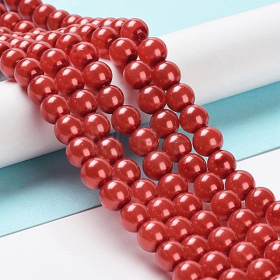 Baking Paint Pearlized Glass Pearl Round Bead Strands LS-HY-XCP0001-13C-1