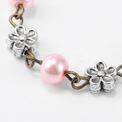 Handmade Round Glass Pearl Beads Chains for Necklaces Bracelets Making AJEW-JB00074-04-1