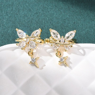 Butterfly with Star Brass Micro Pave Clear Cubic Zirconia Cuff Earrings EJEW-H178-11G-1