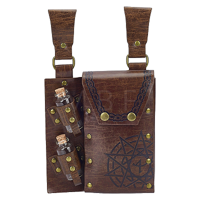 Rectangle PU Leather Medieval Waist Belt Bag with 2Pcs Glass Potion Bottles AJEW-WH0696-581A-1