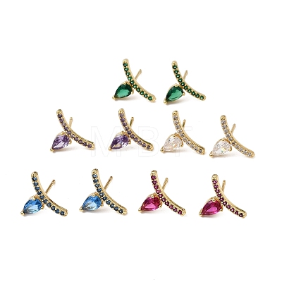 Brass Micro Pave Cubic Zirconia Stud Earrings EJEW-G471-14G-1