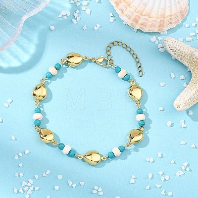 Ocean Dyed Synthetic Turquoise Beads & 304 Stainless Steel Link Chain Anklets GG-AJEW-AN00833-01-1
