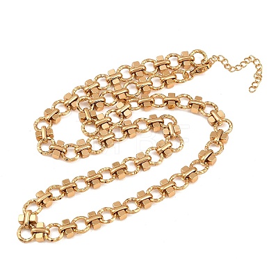 8MM 304 Stainless Steel Textured Ring Link Chain Necklaces NJEW-Z105-04G-03-1