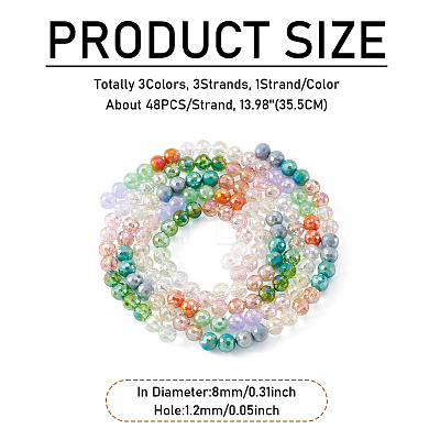 3 Colors 3 Strands Electroplate Glass Beads Strands EGLA-TA0013-51A-1