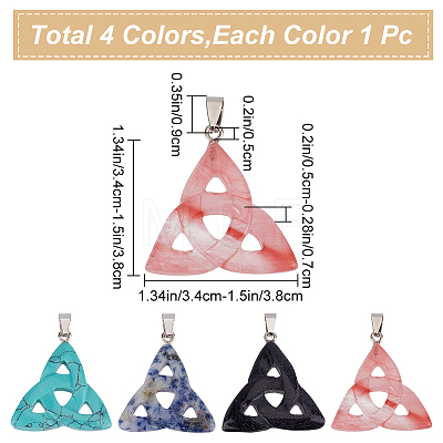 4Pcs 4 Styles Natural & Synthetic Mixed Gemstone Pendants G-SC0001-93-1