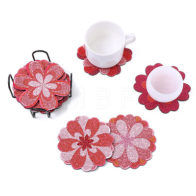 DIY 10Pcs Flowers Theme Coasters Diamond Art Painting Kit with Holder PW-WGF45AD-01-1