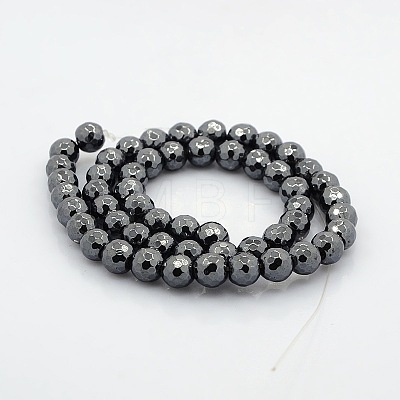 Faceted Round Non-magnetic Synthetic Hematite Beads Strands G-P061-60-8mm-1