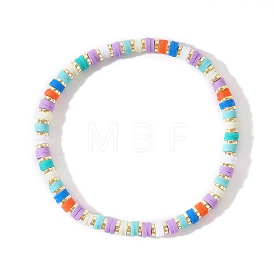 Summer 304 Stainless Steel & Handmade Heishi Polymer Clay Bead Stretch Bracelets AF7427-5-1