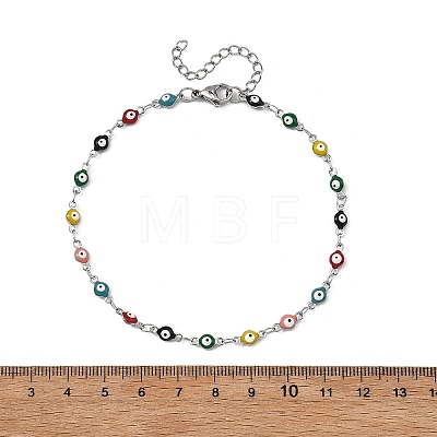 2Pcs 2 Styles 304 Stainless Steel Enamel Colorful Evil Eye Link Chain Anklets AJEW-AN00807-1