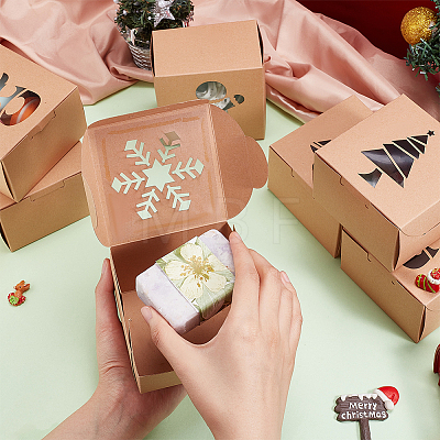 24Pcs 6 Styles Christmas Theme Folding Kraft Paper Cardboard Jewelry Gift Boxes CON-BC0007-08-1