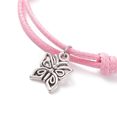 Flower Enamel Beaded Cord Bracelet with Butterfly Charm BJEW-JB07677-1