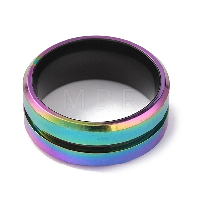304 Stainless Steel Grooved Finger Ring for Men Women RJEW-WH0011-09B-MC-1