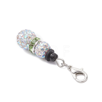 2Pcs Christmas Snowman Pave Disco Ball Beads & Brass Rhinestone Pendant Decorations HJEW-JM04452-1