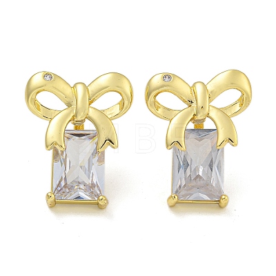 Rack Plating Bowknot Brass Micro Pave Cubic Zirconia Stud Earrings EJEW-I313-19G-1