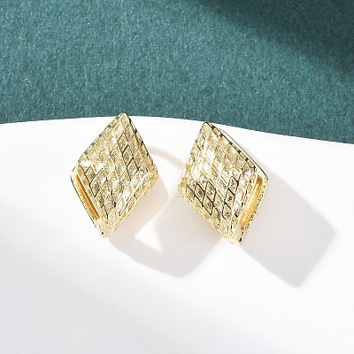 Rhombus Brass Hoop Earrings EJEW-H178-06G-1