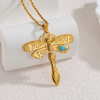 Boho 304 Stainless Steel Synthetic Turquoise Pendant Necklaces for Women WG99EC3-02-1