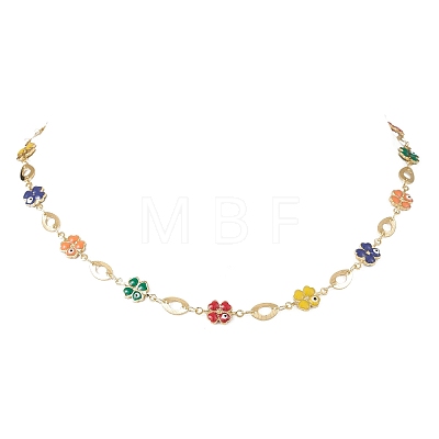Brass Enamel Evil Eye Clover Link Chain Necklaces NJEW-JN05762-1