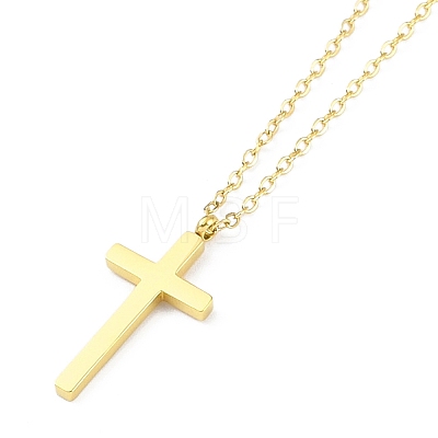 Ion Plating(IP) 304 Stainless Steel Cable Chain Religion Cross Pendant Necklaces for Women NJEW-K276-05A-G-1