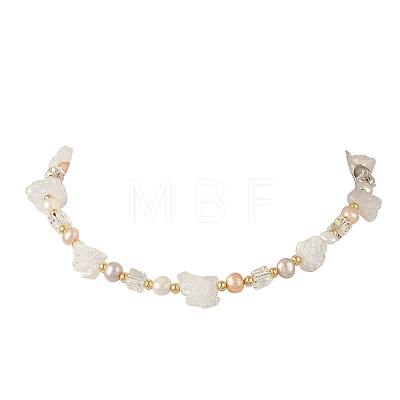 Electroplated Natural Druzy Agate & Natural Cultured Freshwater Pearl & Electroplate Glass Beaded Necklaces NJEW-JN06569-1